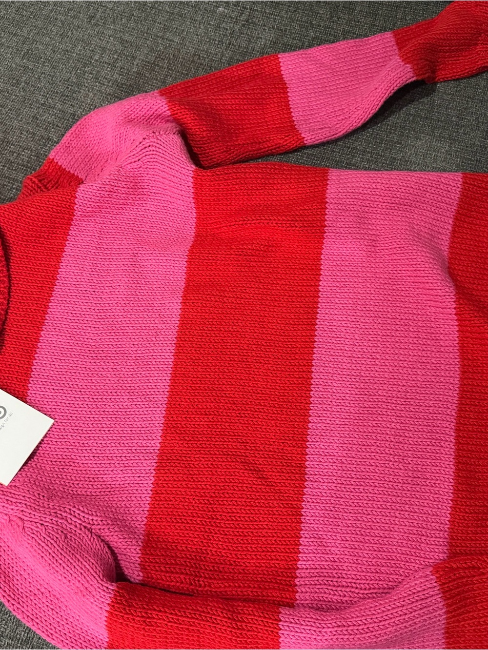 Isaac Mizrahi Pink & Red Striped Crewneck Sweater